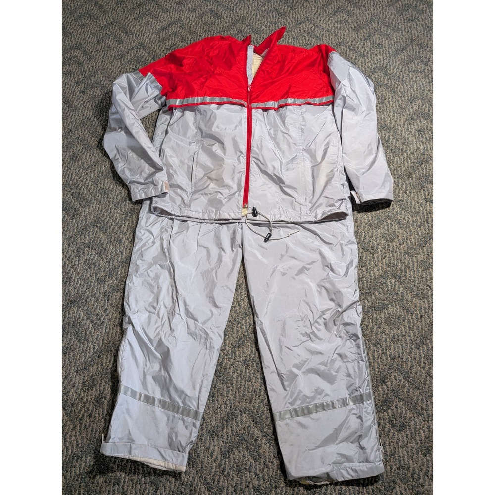 Vintage LL Bean Gore-Tex Rain Suit Mens Large Red Silver Jacket Pants Set 1494